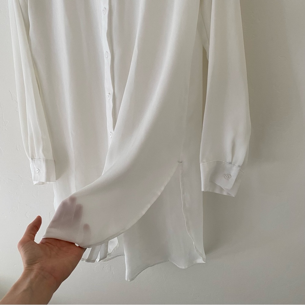 Como Vintage Sheer Long White Button Down Size Small - Picture 6 of 11